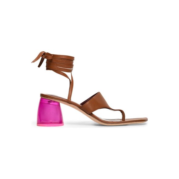 🆕STAUD Adora Lace Up Lucite Block Heel Sandal Shoes 7 Tan Pink - Picture 4 of 12
